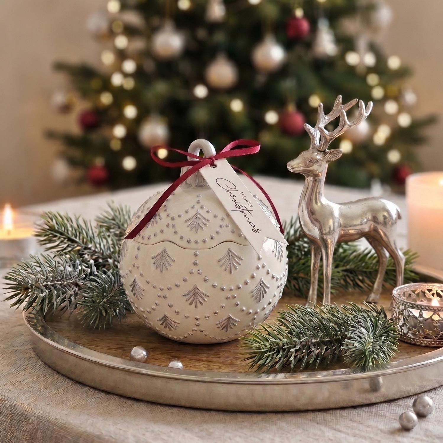 Svíčka Christmas Bauble Enchanted MINI - Bílá / Stříbrná / Zimní kouzlo / MINI