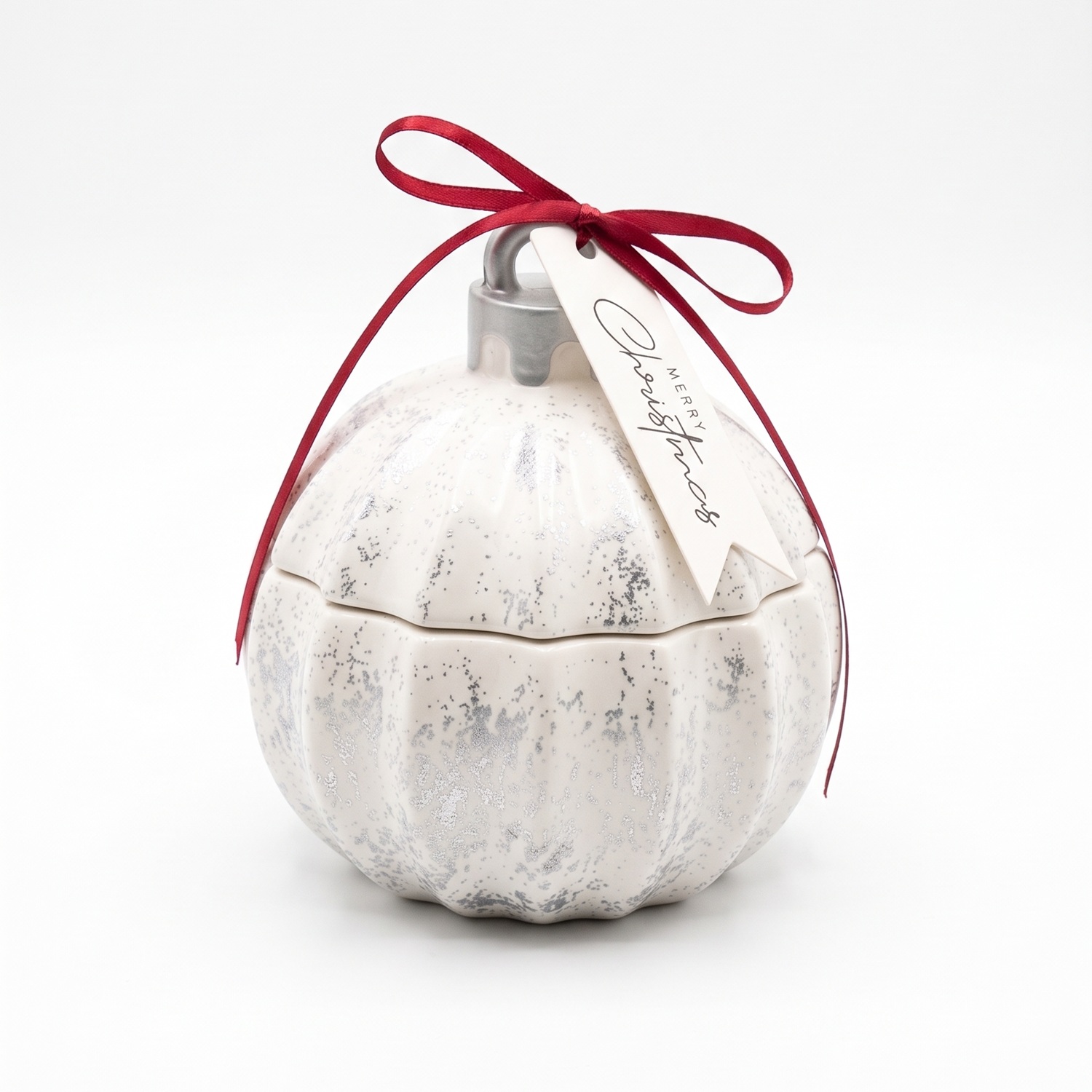 Svíčka Christmas Bauble Glitter MINI - Bílá / Stříbrná / Zimní kouzlo