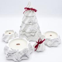 Svíčka Christmas Tree - Bílá / Stříbrná / Zimní kouzlo, Perníček, Vánoční cukroví