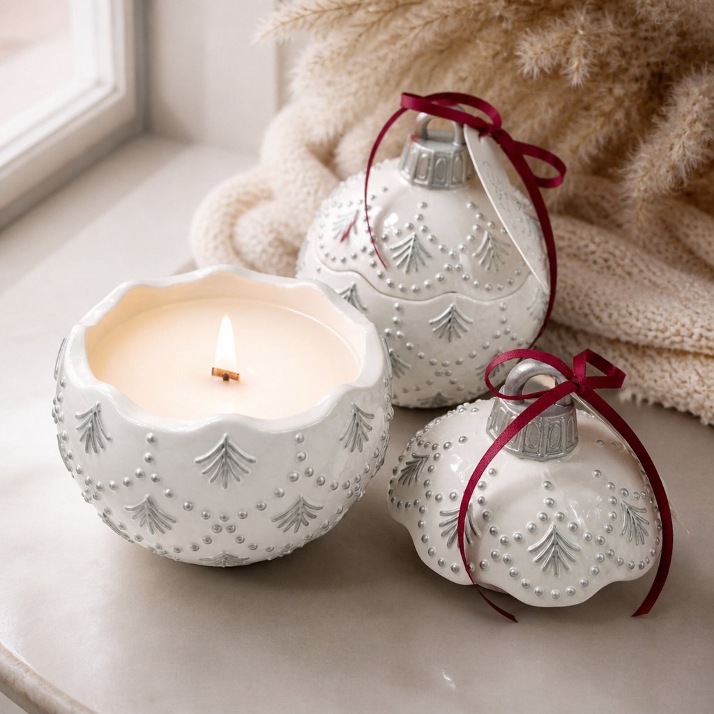 Svíčka Christmas Bauble Enchanted - Bílá / Stříbrná / Zimní kouzlo