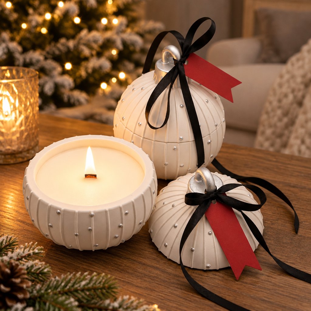 Svíčka Christmas Bauble Charming - Bílá / Stříbrná / Zimní kouzlo