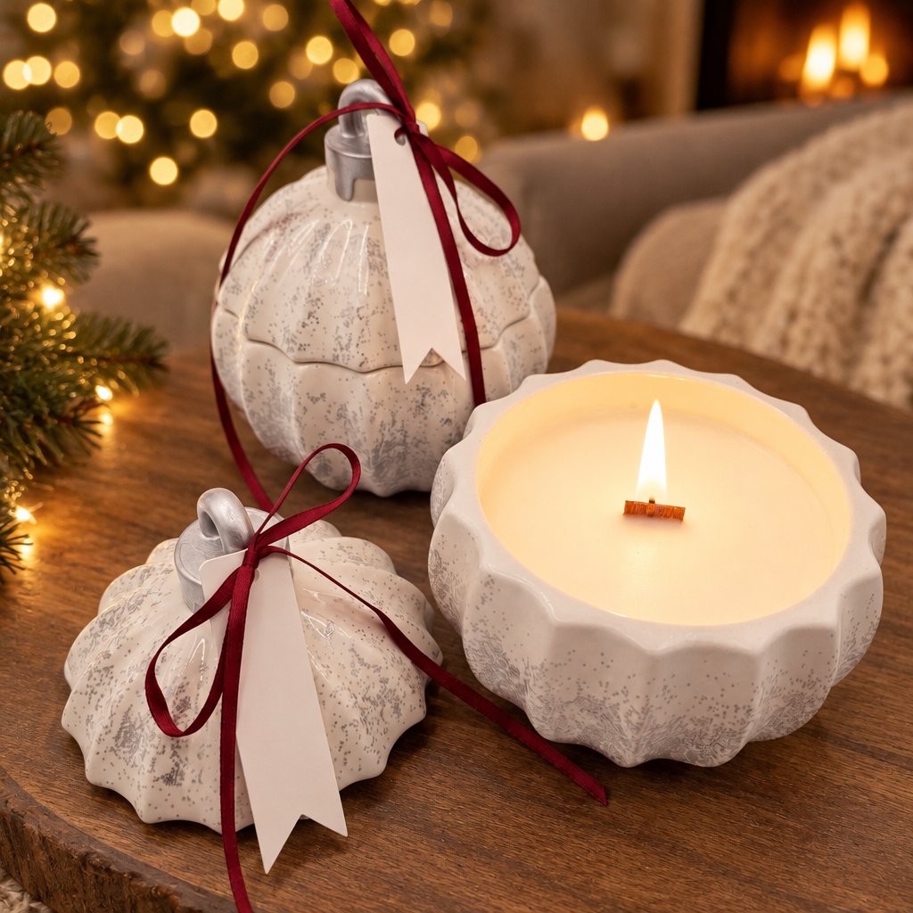 Svíčka Christmas Bauble Glitter - Bílá / Stříbrná / Zimní kouzlo