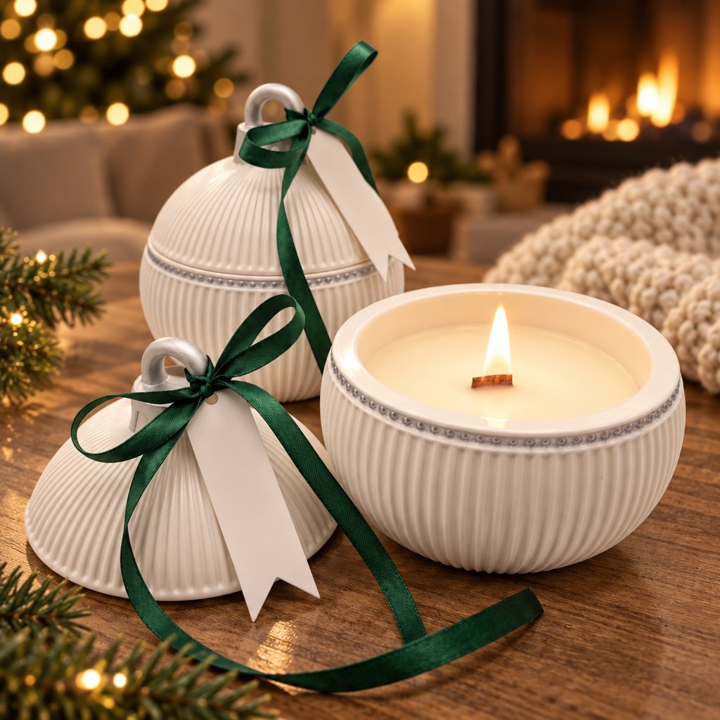 Svíčka Christmas Bauble Elegance - Bílá / Stříbrná / Zimní kouzlo