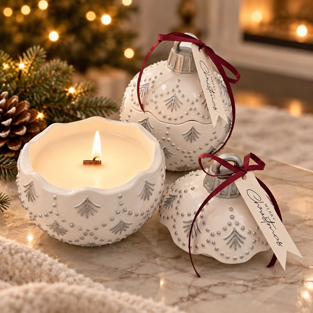 Svíčka Christmas Bauble Enchanted MINI - Bílá / Stříbrná / Zimní kouzlo / MINI