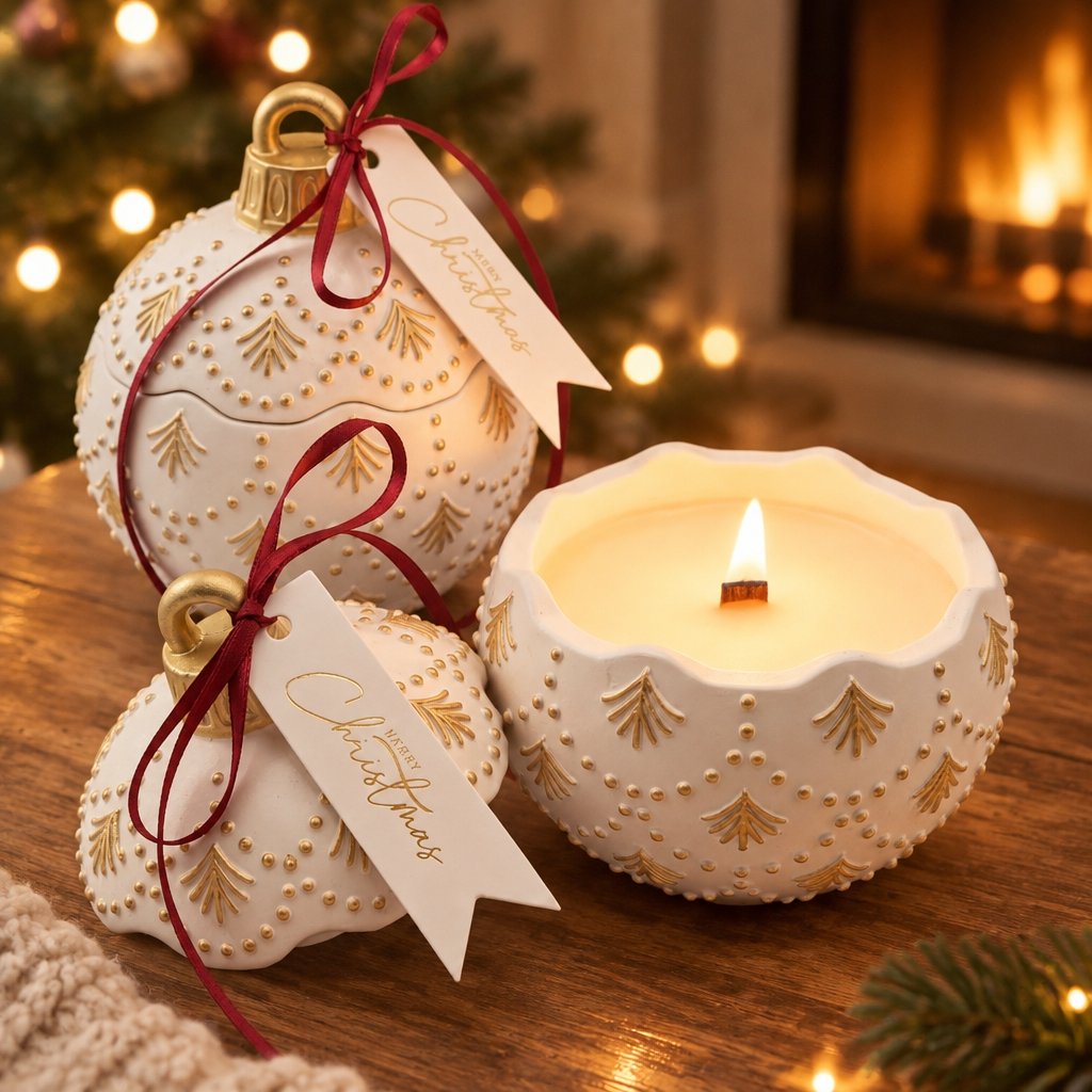 Svíčka Christmas Bauble Enchanted MINI - Bílá / Zlatá / Zimní kouzlo