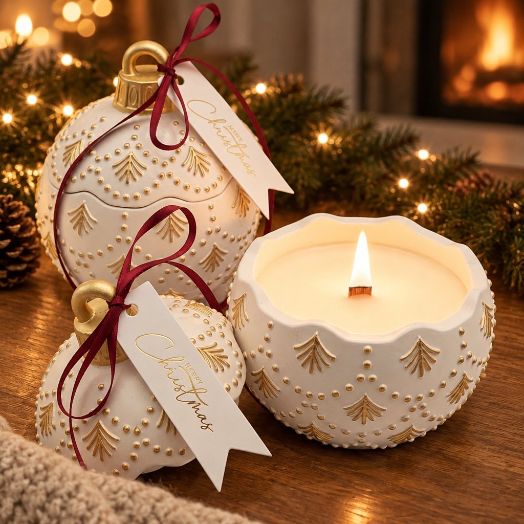 Svíčka Christmas Bauble Enchanted - Bílá / Zlatá / Zimní kouzlo